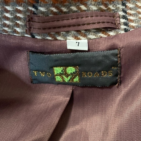 VINTAGE TWO Roads Plaid Tweed Preppy Sport Blazer Brown Greyish Wool Sz 7 - Picture 9 of 14